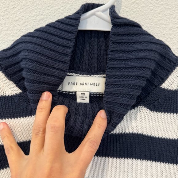 Striped Navy and White Turtleneck Sweater - Picture 4 of 6